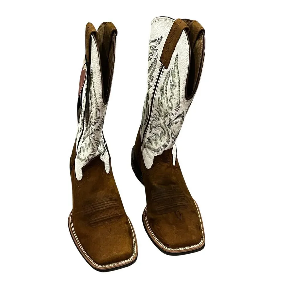 Ariat Men's Ricochet Wide Square Toe Cowboy Boot Brown White Size 8.5D NWT